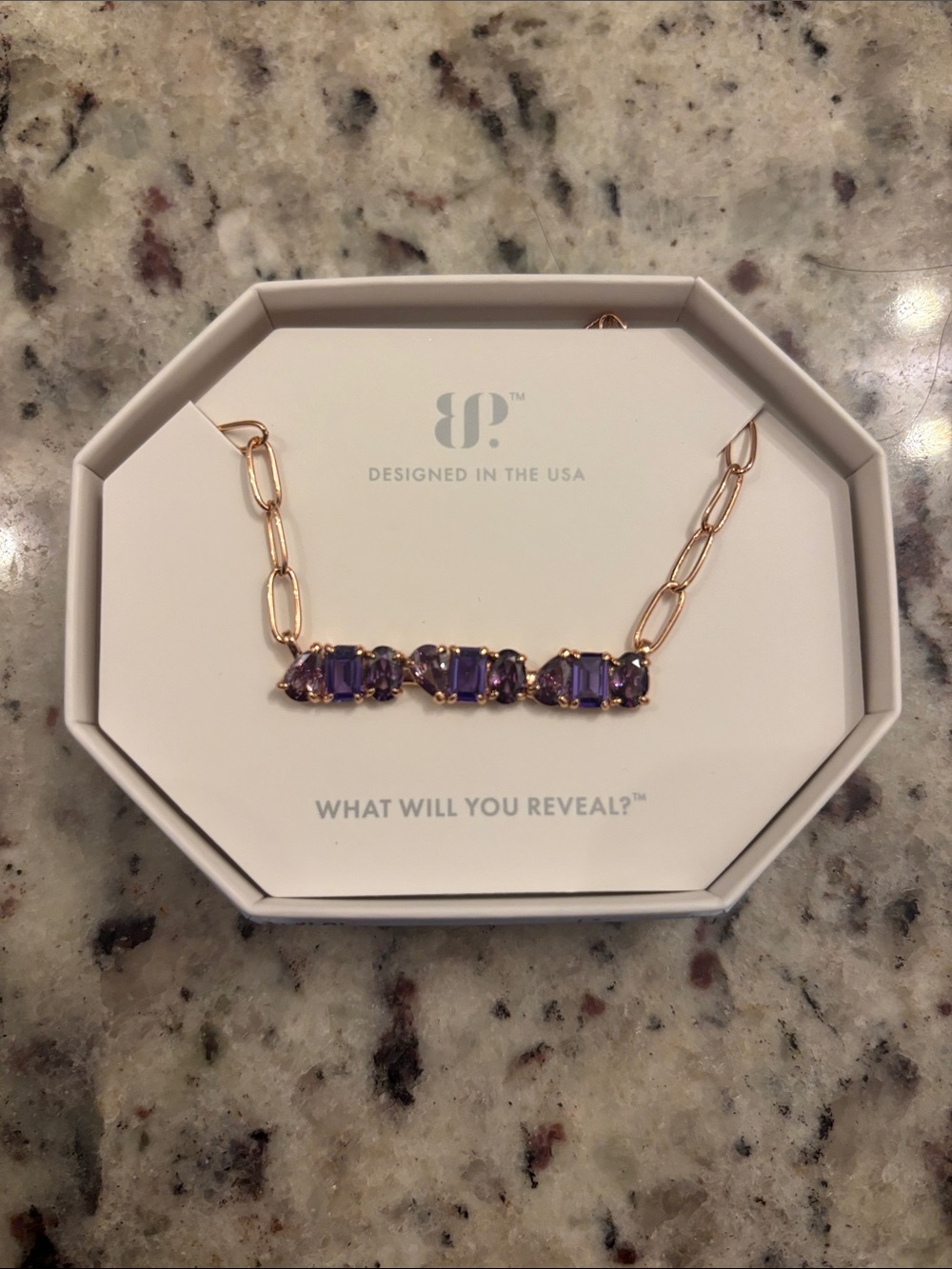 Bomb Party Rose Gold Necklace with Gradient of Amethyst Cubic Zirconia